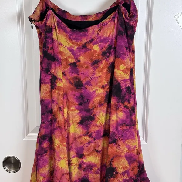 Song of Style S Abstract Watercolor Cowl Neck Handkerchief Hem Slip Dress Revolv - Image 9