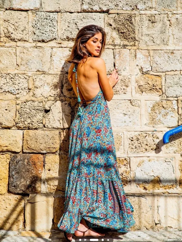 Open Back Boho‎ Love Maxi Dress In Floral Print - Size: One Size. - Image 5