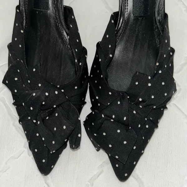 Zara Black & White Polka Dot Kitten Heel Sling back Shoes(Size 39) - Image 7