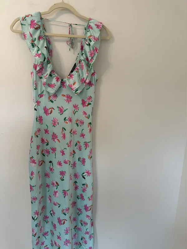 Zara Floral Satin Midi Dress - Image 5