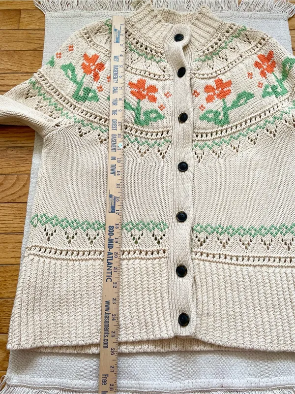 LL Bean Signature Womens Cotton Fisherman cardigan Size L Fair Isle 100% Cotton - Image 6