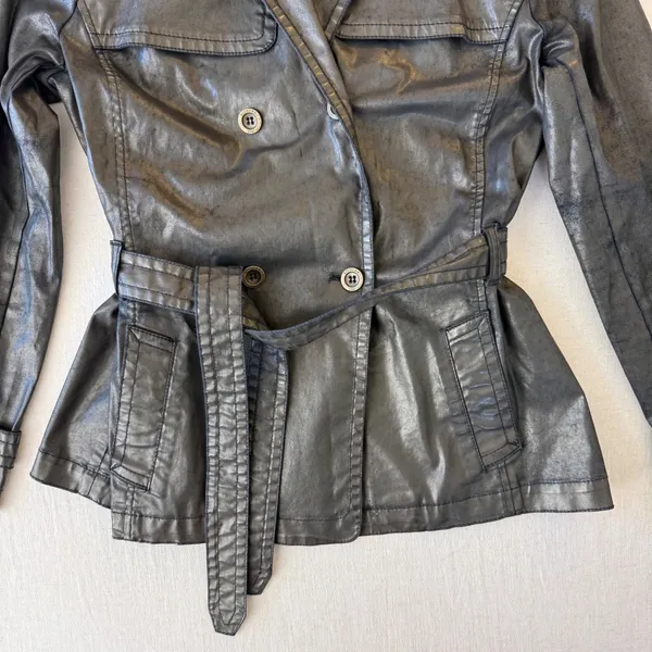 Dismero Italian Made Metallic Trench Jacket Womens 10 Belted Moto - Image 8