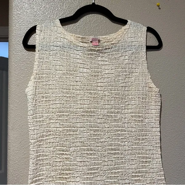 VTG Sleeveless Ruched Textured Tank Top Butter Yellow Coastal Beach‎ top size S - Image 5