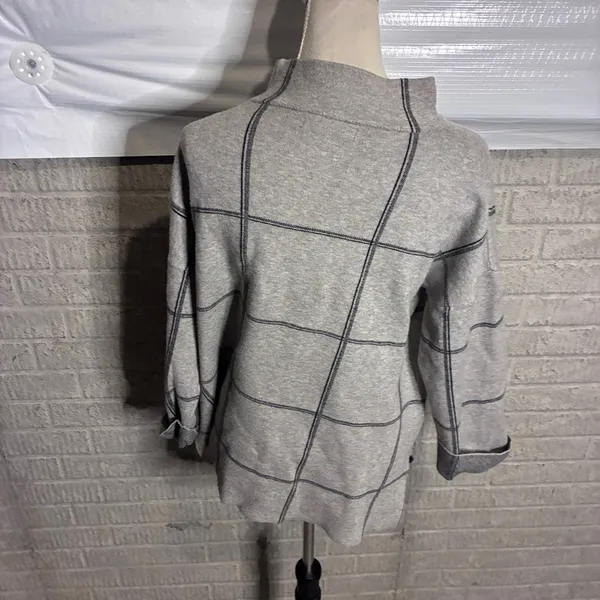 Tahari Womens XL‎ Grey Windowpane Plaid Mock Neck Knit Sweater Long Sleeve - Image 4