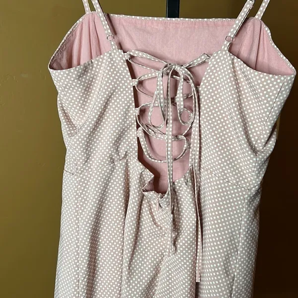 Showpo Blush Pink White Polka Dot Lace-Up Back Mini Dress AU 10 US 6 - Image 7