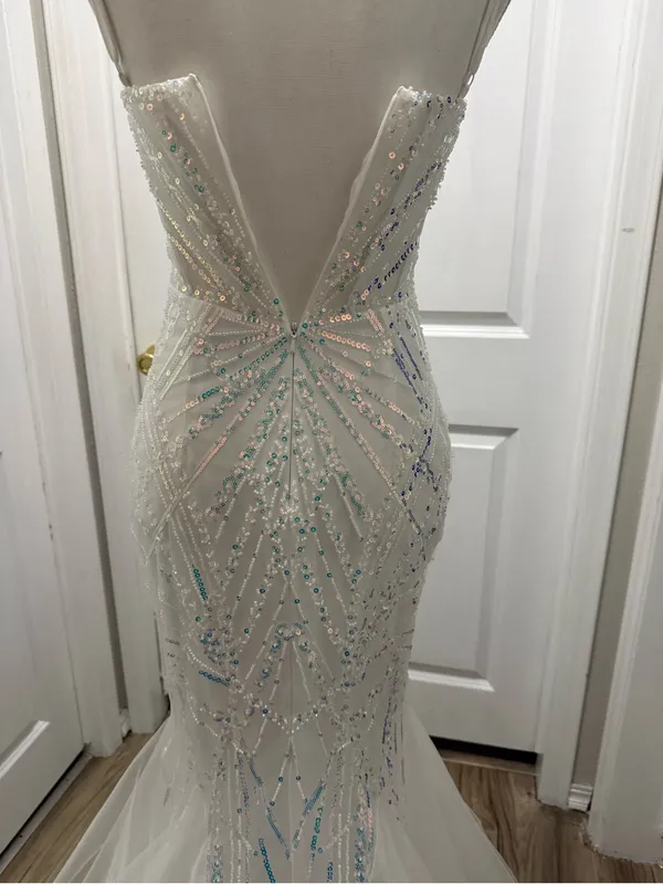 TLC Say Yes to the Prom Iridescent Sequin Mesh Corset Mermaid Gown White Size 0 - Image 6