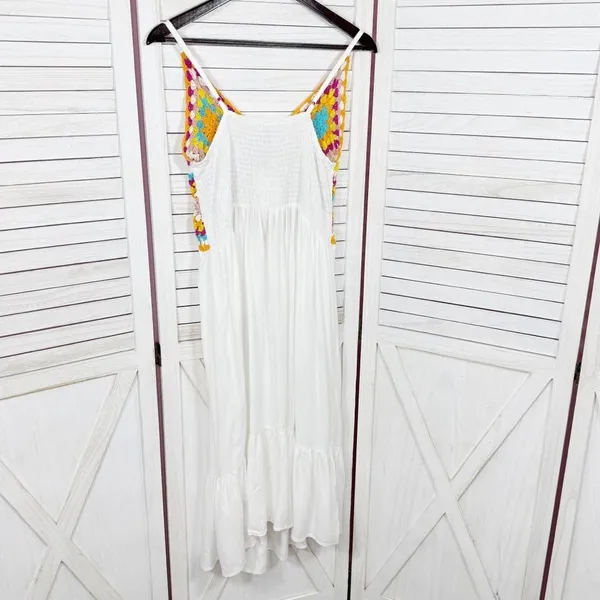 Raviya Crochet Bodice Top‎ Tiered Boho Midi Dress Cover Up White Multi Medium - Image 9