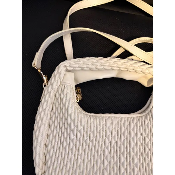 Sincerely Jules Cream‎ Quilted Hobo Bag Braided Handle Crossbody Ivory Ruched - Image 2