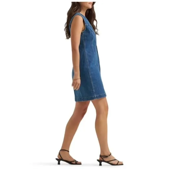 Lee Women's Size Large Heritage Sleeveless Rider Denim Dress V-Neck Button Front - Image 2