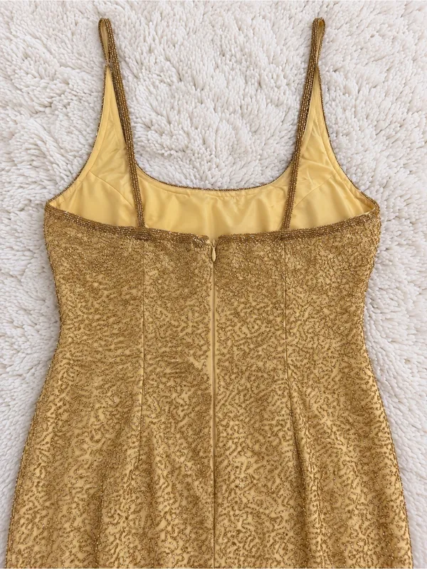 Vintage 90s Sean Collection Silk Beaded Evening Gown – Gold – L - Image 7