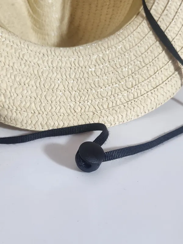 Straw Cowboy Hat with Black Ribbon Trim Unisex Adjustable Chin Strap NWOT - Image 7