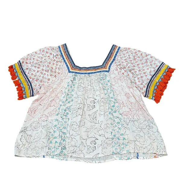 Maeve Embroidered‎ Tassel Square Neck Boho Blouse Bohemian Festival Artistic Medium - Image 3