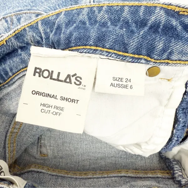 Rolla’s Original Short High Rise Cut Off Medium Juliet Wash Blue Denim Shorts - Image 16