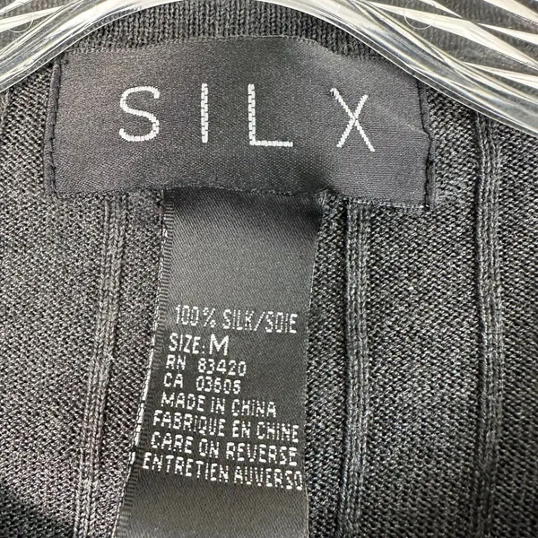SILX 100% Silk Ribbed Crew Neck Long Sleeve Sweater Charcoal Gray Womens Medium - Image 3