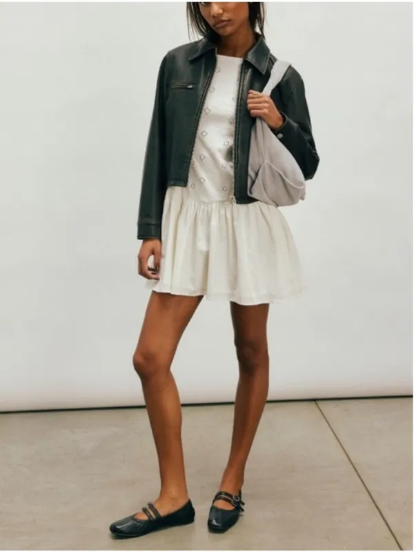 Free People White Eyelet Long Sleeve Drop Waist Mini Dress Sz L/G Romantic Boho - Image 3