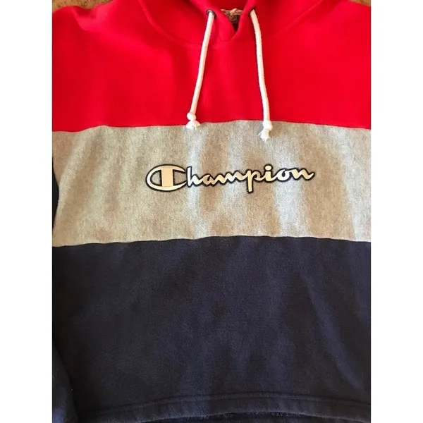 Champion Women's Reverse‎ Weave Colorblock Hoodie Red Gray Navy Size Medium y2k - Image 3