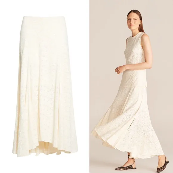 Rebecca Taylor • Lace Maxi Skirt cream New Ivory flowy slit crochet beach summer - Image 2
