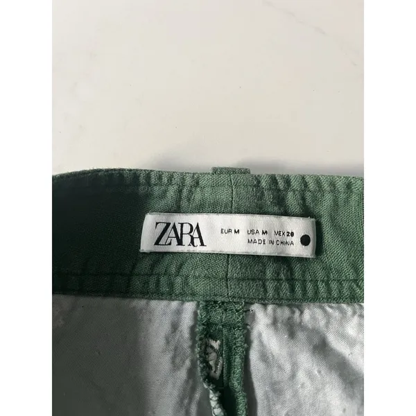 Zara Embroidered Trousers Size M High Waist Green Cropped Wide Leg - Image 5
