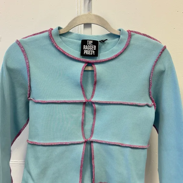 Y2K‎ The Ragged Priest Urban Outfitters Women's Blue Y2K Cutout Ribbed Top Sz 14 - Image 6