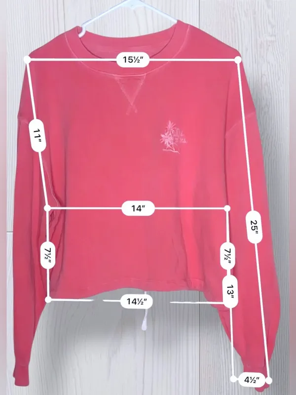BILLABONG Coral Pink Cropped Crewneck Sweatshirt | Palm Embroidery Hem Drawstrin - Image 8
