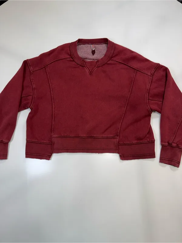 Free People Maroon Relaxed Crewneck Sweatshirt - Image 2