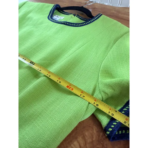 Vintage Talbots Chartreuse Lime Mod Drop Waist Dress Navy Trim Size 10 USA - Image 7