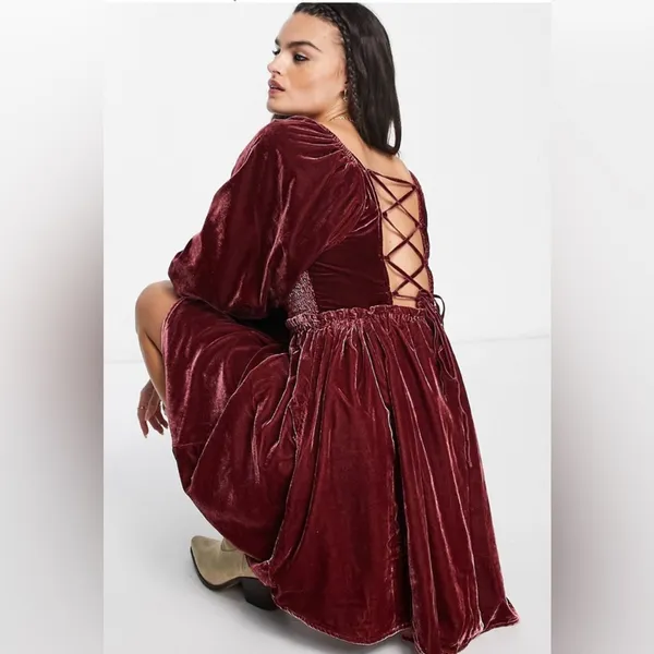 Free People Daphne Boho-Chic Velvet Whimsical Grunge Mini Dress Lace Back Sz S - Image 3