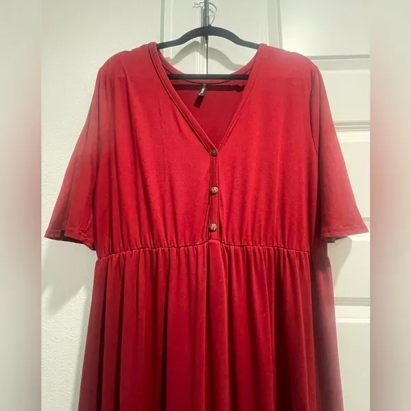 Allegrace 2XL Burgundy Maxi Dress Empire Waist Button Front Casual Boho - Image 9