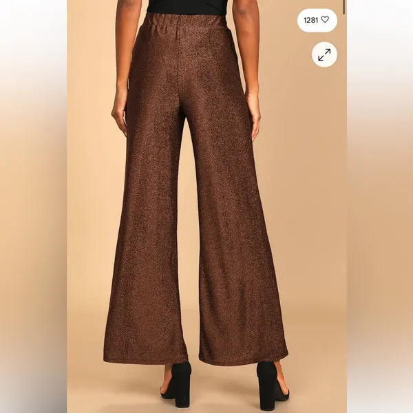Lulus Size M Follow The Festivities High Rise Wide Leg Pants Copper Metallic NWT - Image 11