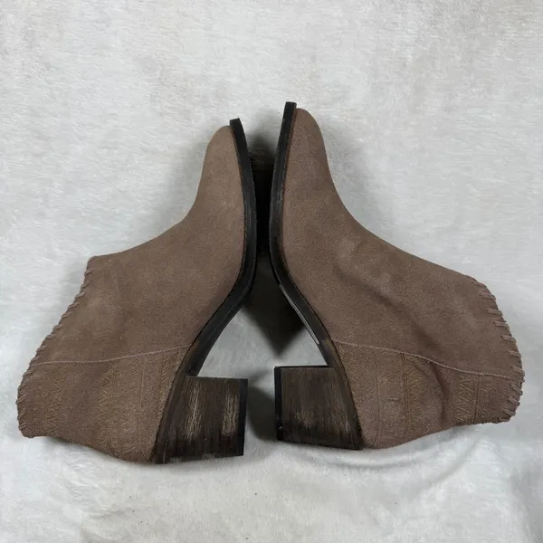Extrafine Sugar Taupe Suede‎ Fringe Western Ankle Boots Whipstitch Trim 10 - Image 9