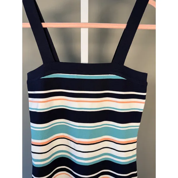 She + Sky Stripe Bodycon Dress L‎ Stretchy Square Neck Mini Summer - Image 3
