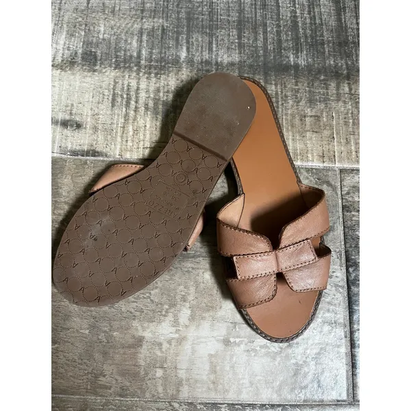 Arezzo Tan Leather‎ Slide Sandals 36 / 6 H-Strap Made in Brazil Minimalist Boho - Image 8
