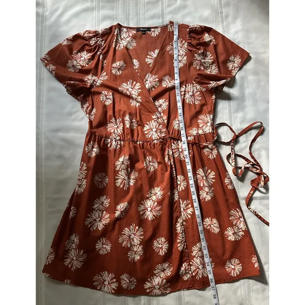 Madewell Women's Wrap Floral Print Mini Dress Burnt Orange/ Rusty Size XL EUC - Image 8