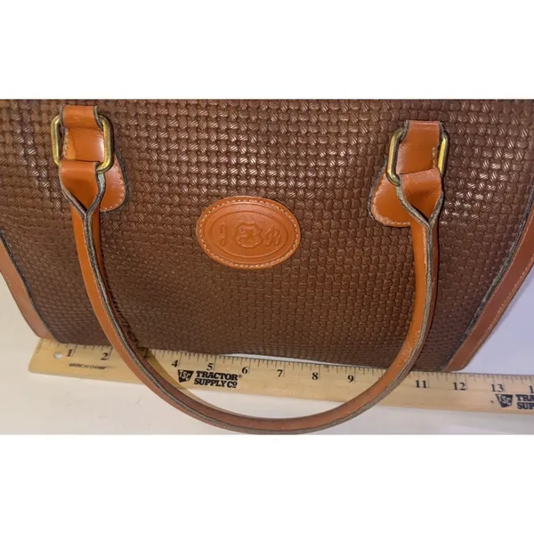 Vintage JR Julius Resnick Monogram Lining Leather Woven Purse Satchel Bag USA - Image 8