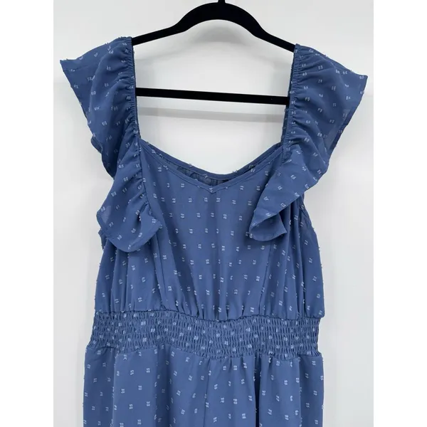 BloomChic Romper Womens 12 Blue Swiss Dot Sleeveless Sweetheart Neckline Summer - Image 2