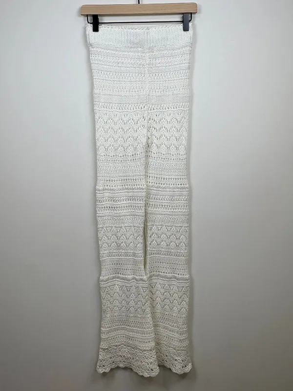 🌟 Love Shack Fancy 🌟 Fosta Crochet Cotton Flared Pull On Pant White Xs - Image 7