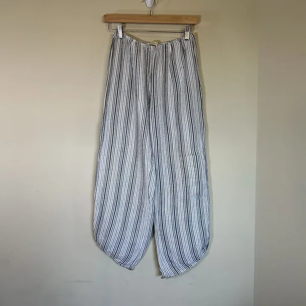 Stark‎ X Wide Legged Side Slit White & Blue Striped Pants Women's XS USA Cotton - Image 8