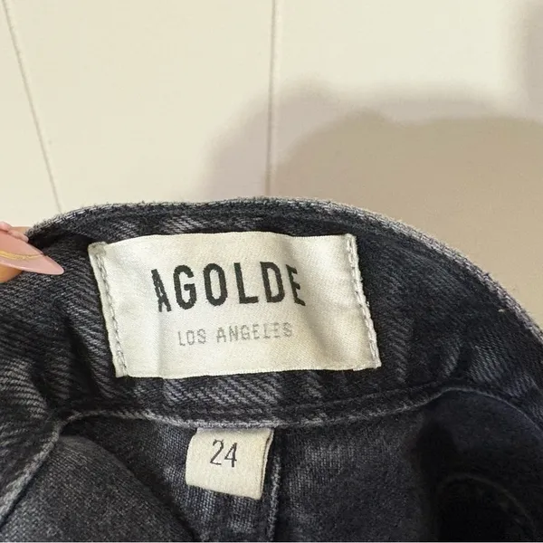 AGOLDE 90s Jean High Rise Distressed Straight Leg Jeans Washed Black Size 24 - Image 4