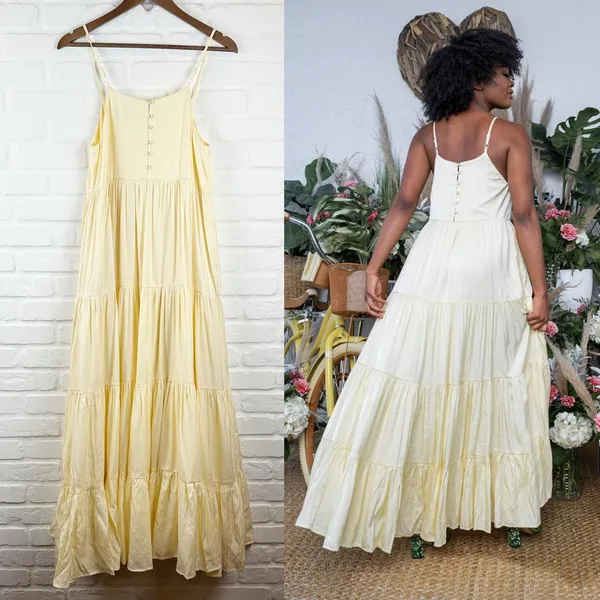 FORE Yellow tiered maxi dress flowy summer dress adjustable straps Size Small - Image 7
