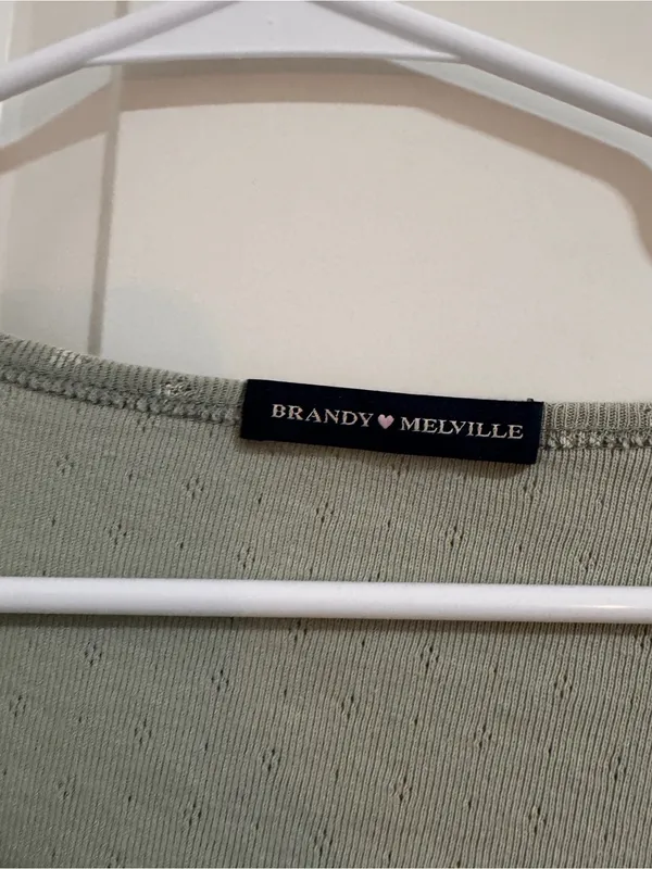 Brandy Melville Light Sage Green Short Sleeve Henley Tee - Image 2