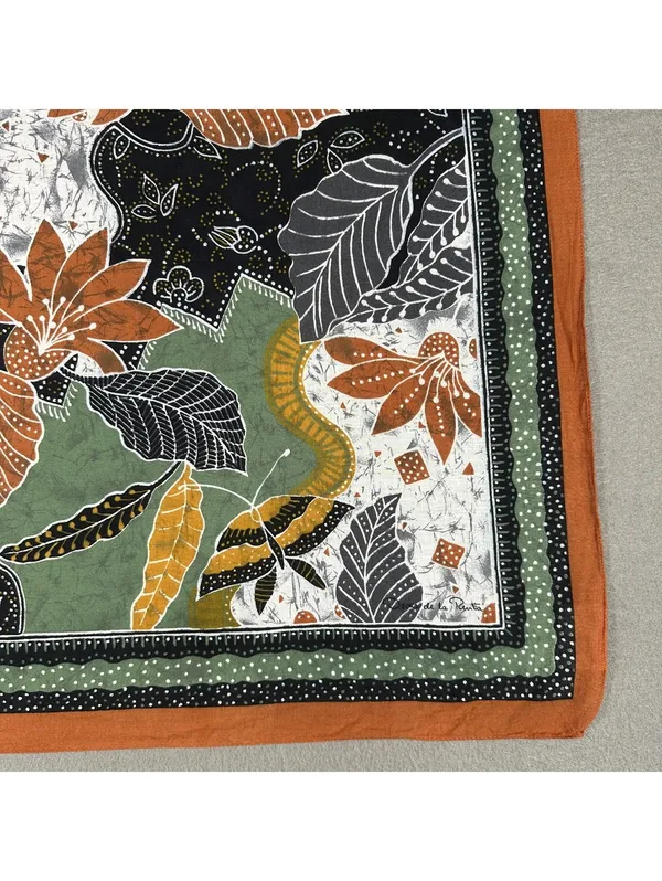 Vintage Accessory Street Oscar De La Renta Leaf Pattern Cotton Scarf - Image 5
