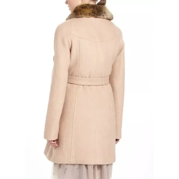 Anthropologie Elevenses Divna Wool Coat Faux Fur Collar & Trim Size 0 Blush Pink - Image 2