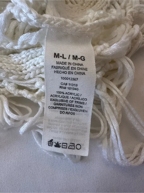 Garage Womens Crochet Top M/L White Fringe Boho Open Knit Festival Beach Hippie - Image 5