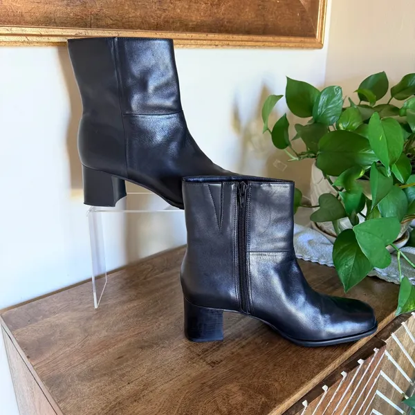 Easy Spirit Ankle Boots Womens Black Leather Square Toe Block Heel Side Zip - Image 6