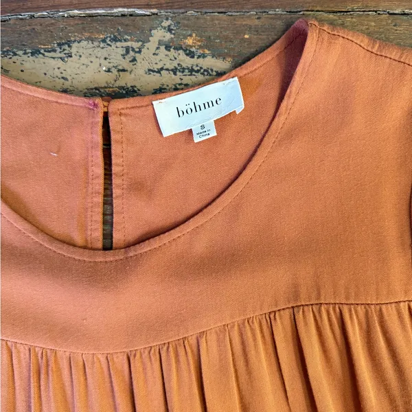 Bohme Bohemian Danae Tiered Camel Brown Midi Dress Sz Small 🍄 - Image 9
