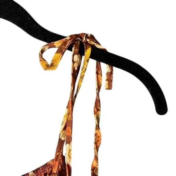 Floral Tie-Shoulder Tank Top in Autumn Brown Tones with Peplum Detail‎ - Image 4