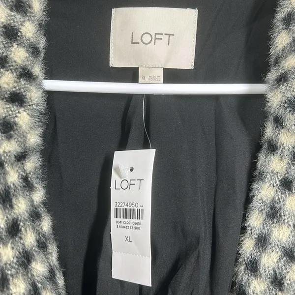 Loft Checked Coat NWT Single Button Lined Soft Cozy Pockets‎ Size XL Black/Cream - Image 5