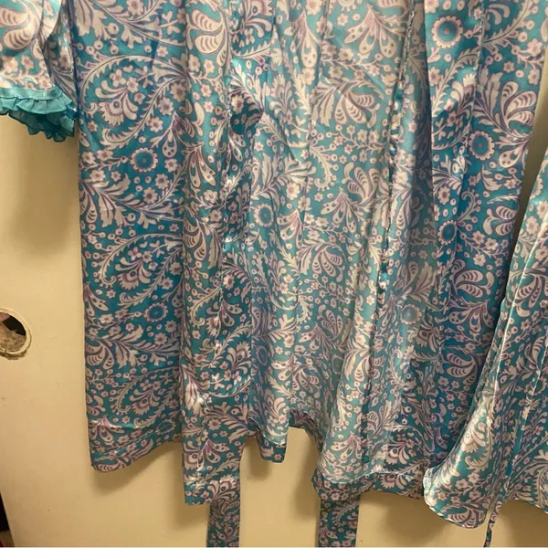 Vintage Adonna Womens Paisley Short Nightgown And & Robe Set L 42” Blue Floral - Image 4