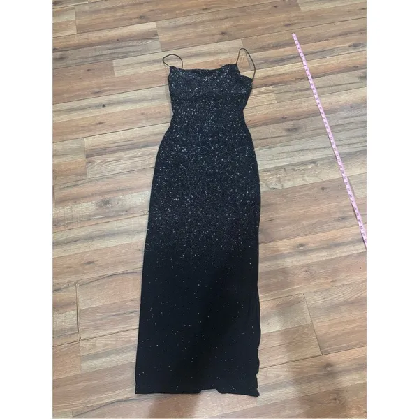 B. Darlin Black Rhinestone Glitter Bodycon Maxi Dress Spaghetti Strap Y2K Formal - Image 3