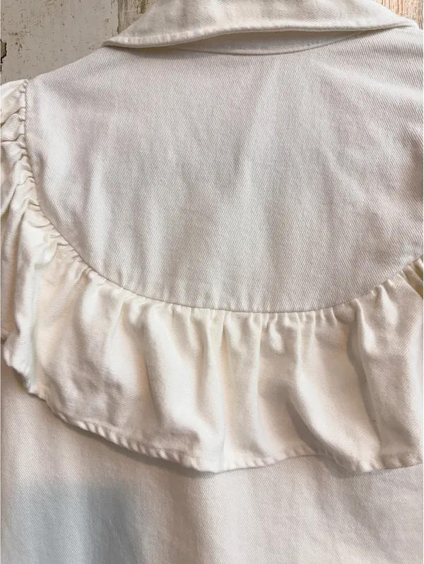 ZARA White Denim Ruffle Western Shirt Jacket Shacket Size M - Image 7